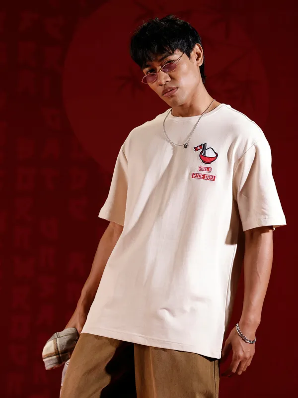 Playful ramen print oversized tshirt | Beige sold by Wrogn