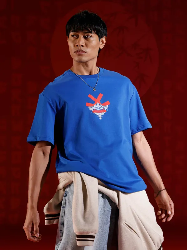 Samurai mask print oversized tshirt | Blue sold by Wrogn