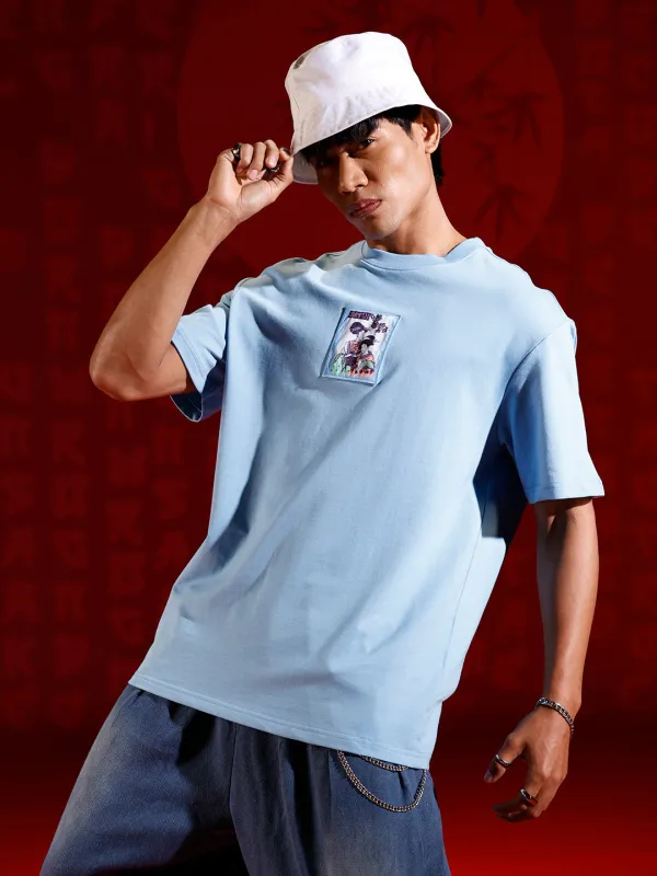 Oversized Tee Tee with Front Patch Appliqué | Blue sold by Wrogn