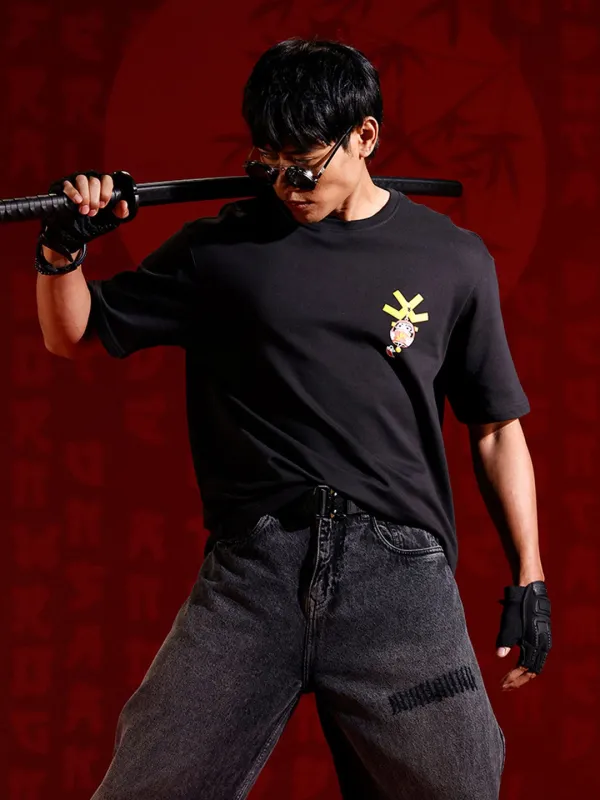 Men’s bold chest print oversized T-shirt | Black sold by Wrogn