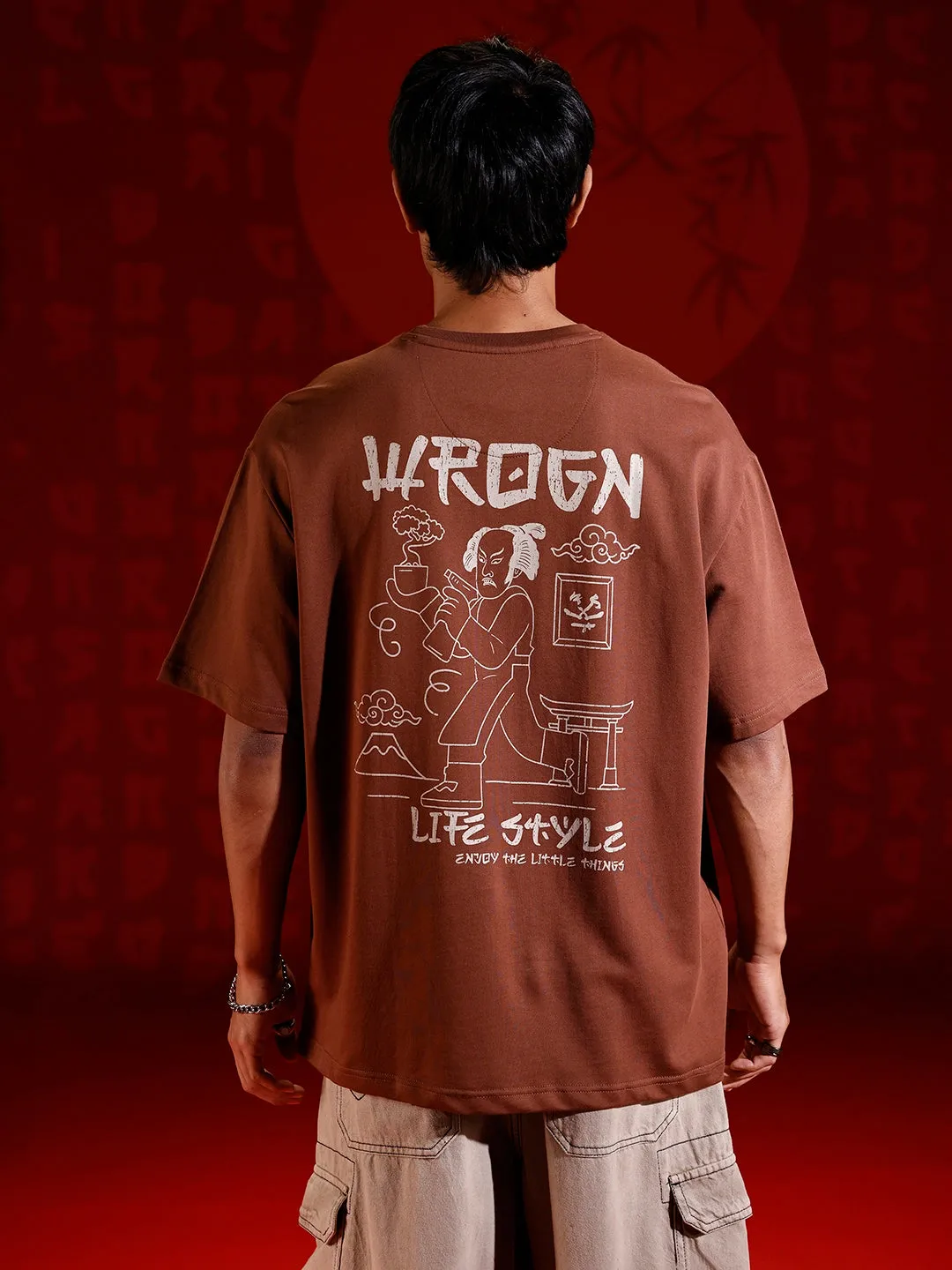 Men’s oversized chest print T-shirt | Brown sold by Wrogn product image thumbnail 4