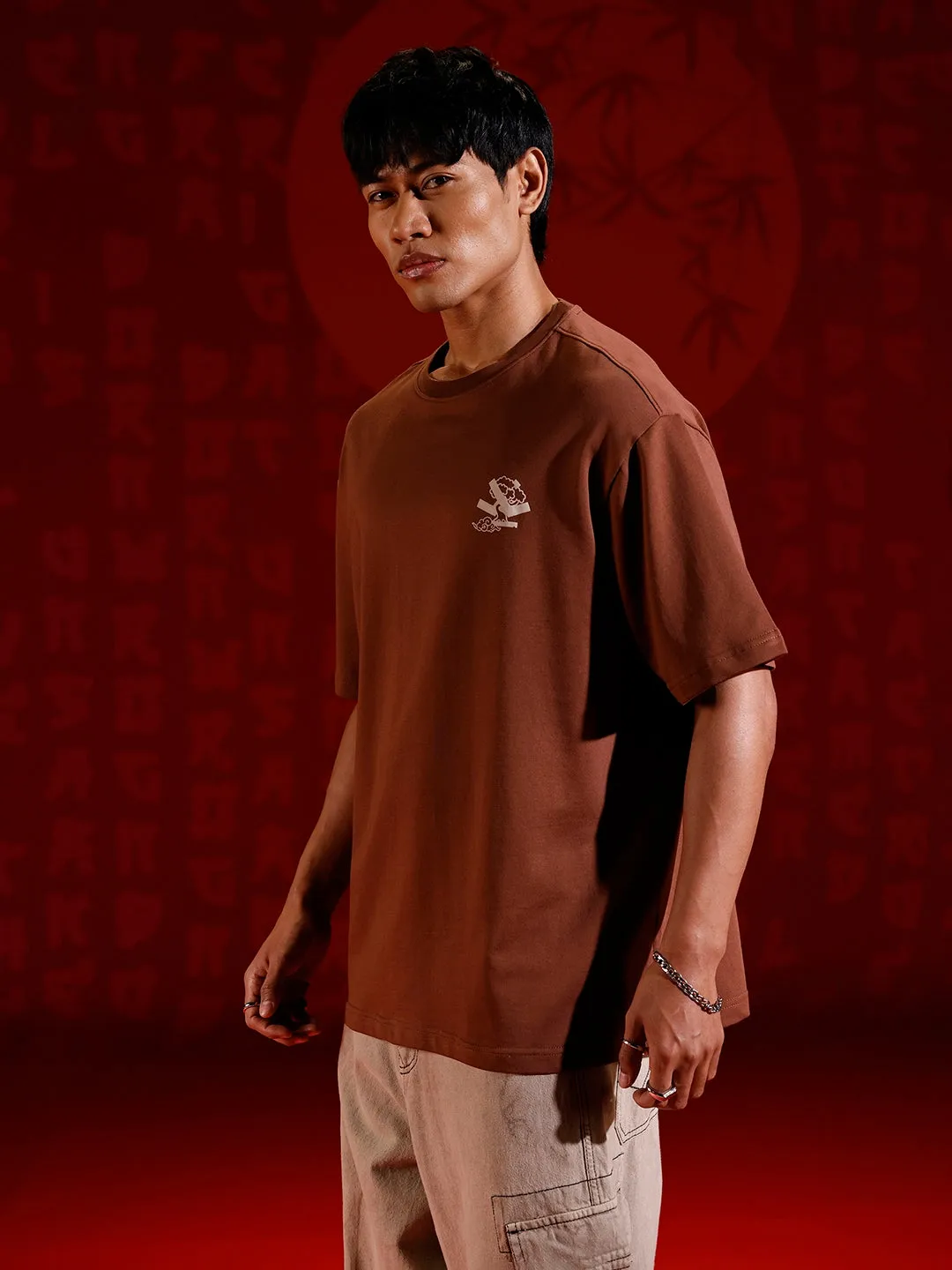 Men’s oversized chest print T-shirt | Brown sold by Wrogn product image thumbnail 5