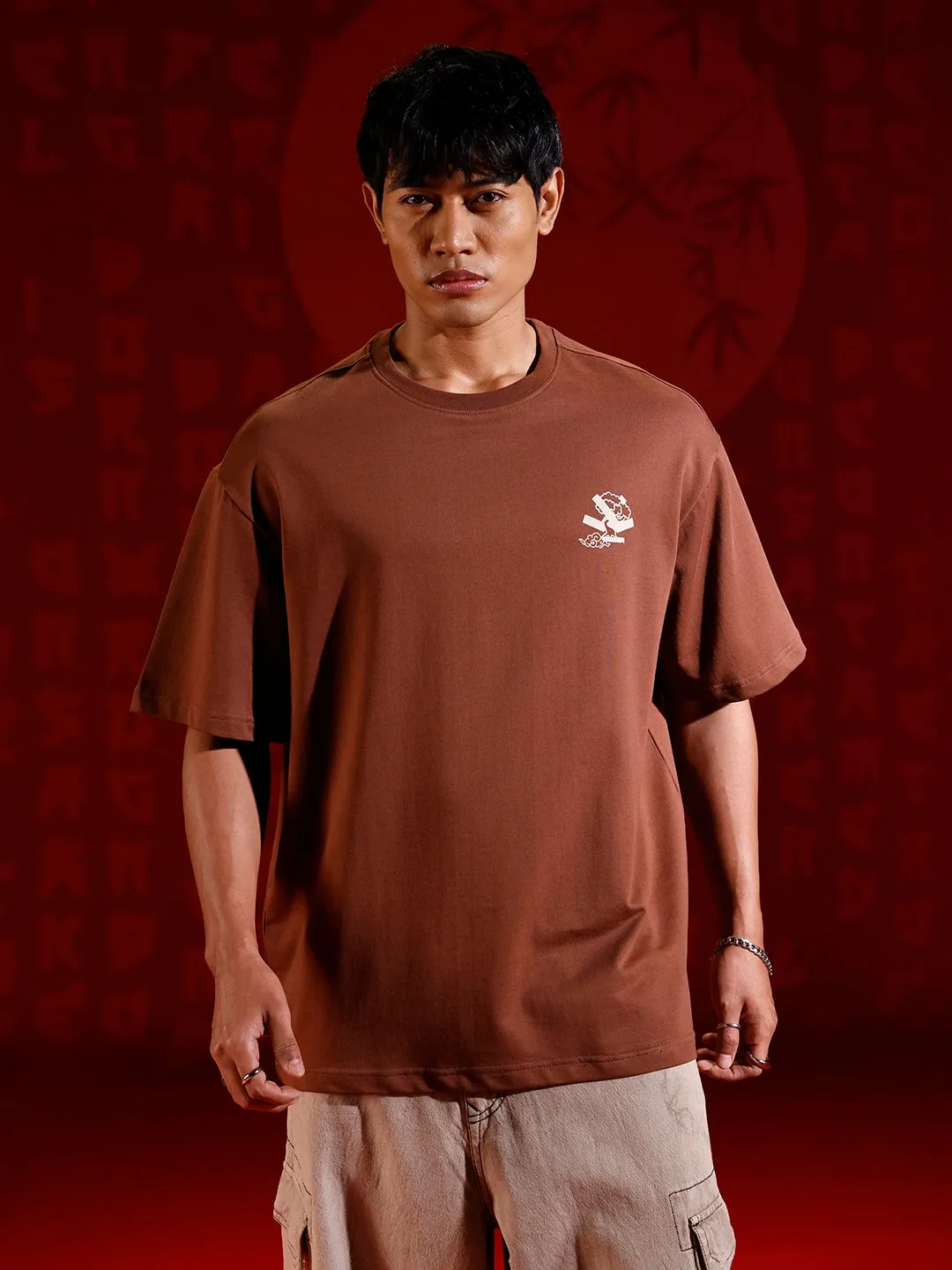 Men’s oversized chest print T-shirt | Brown sold by Wrogn product image thumbnail 3