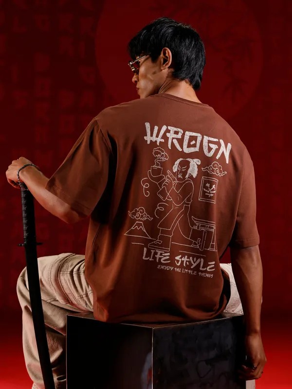 Men’s oversized chest print T-shirt | Brown sold by Wrogn