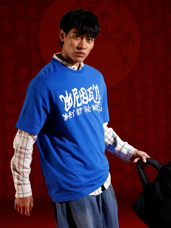 Graphic chest print T-shirt | Blue sold by Wrogn