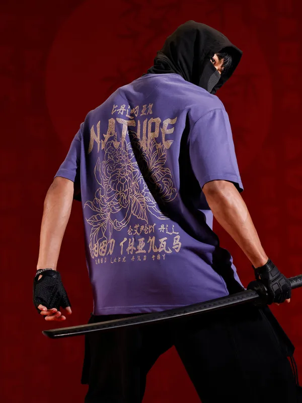 Graphic chest print oversized T-shirt | Dark blue sold by Wrogn