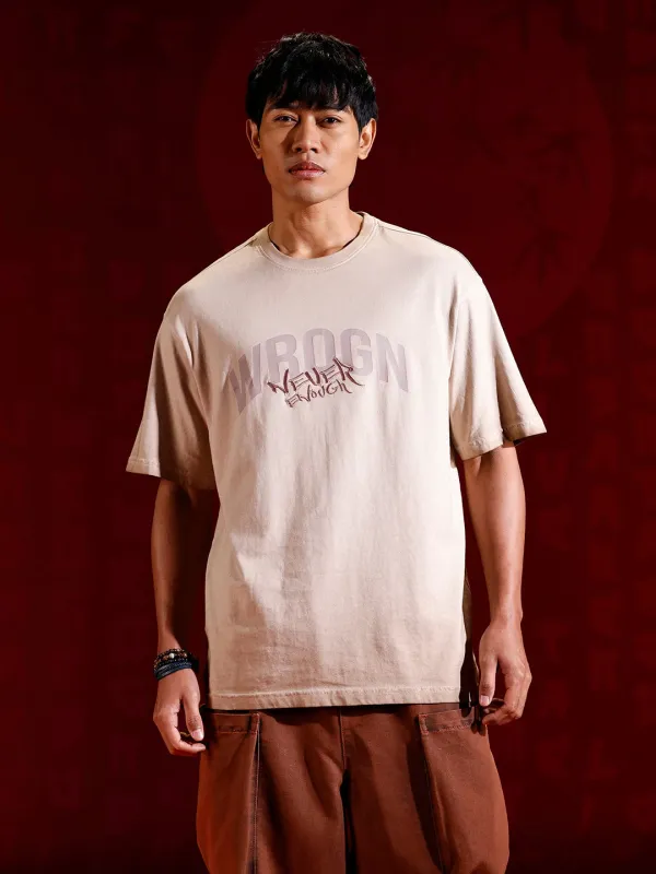Casual oversized T-shirt with statement chest print & Embroidery | Brown sold by Wrogn