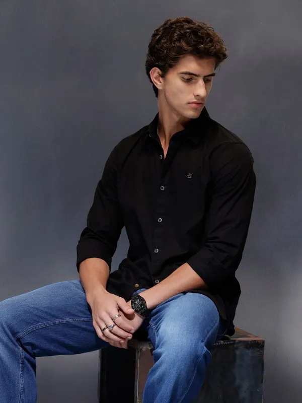 Men's Slim Fit Casual Shirt  |  Black sold by Wrogn