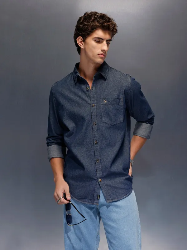 Men's Slim Fit Denim Shirt  |  Blue sold by Wrogn