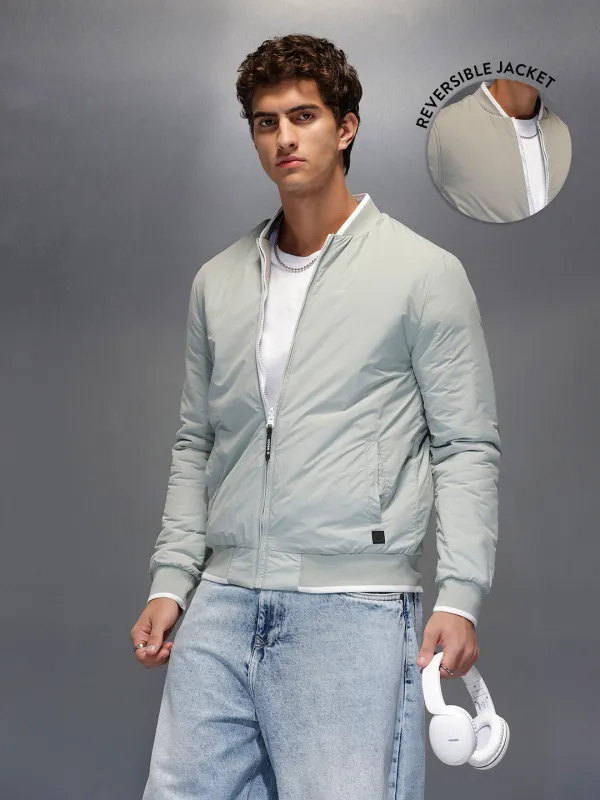 Men's Slim Fit Zip-up Nylon Jacket with Bottom Rib  |  Grey sold by Wrogn