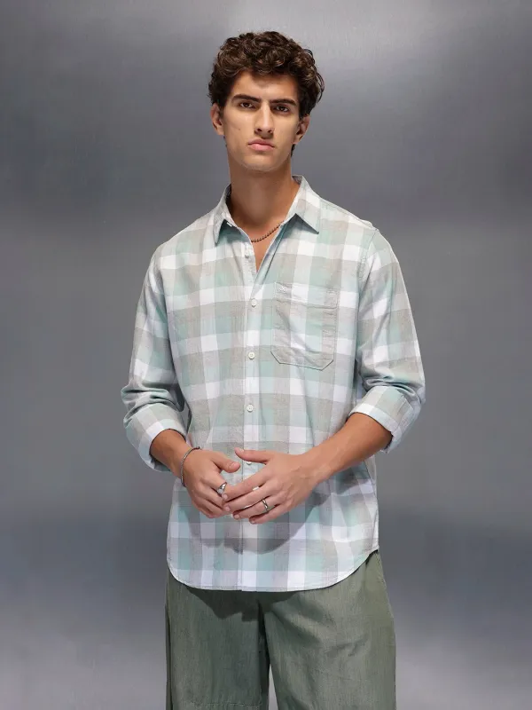 Men's Casual Slim Fit Checkered Shirt  |  Green sold by Wrogn