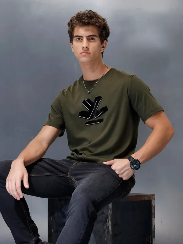 Men's Casual Wrogn Flock printed Tshirt  | Olive sold by Wrogn