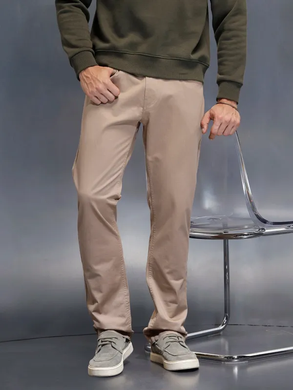 Men's casual straight fit trousers | Beige sold by Wrogn