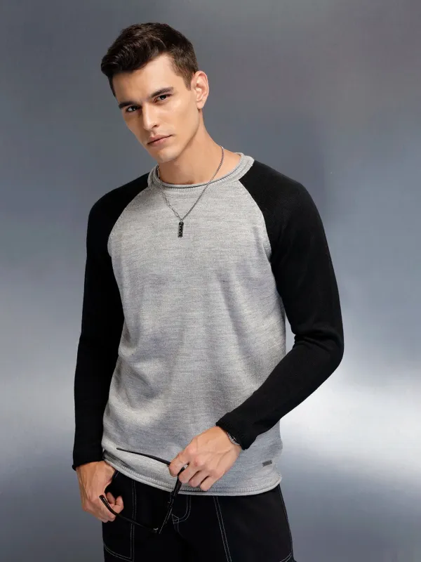 Men’s Textured Colorblock Pullover  | Grey sold by Wrogn