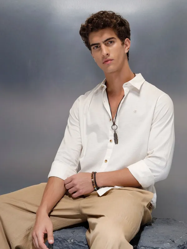 Tailored Slim Fit Casual Shirt for Men | Off White sold by Wrogn
