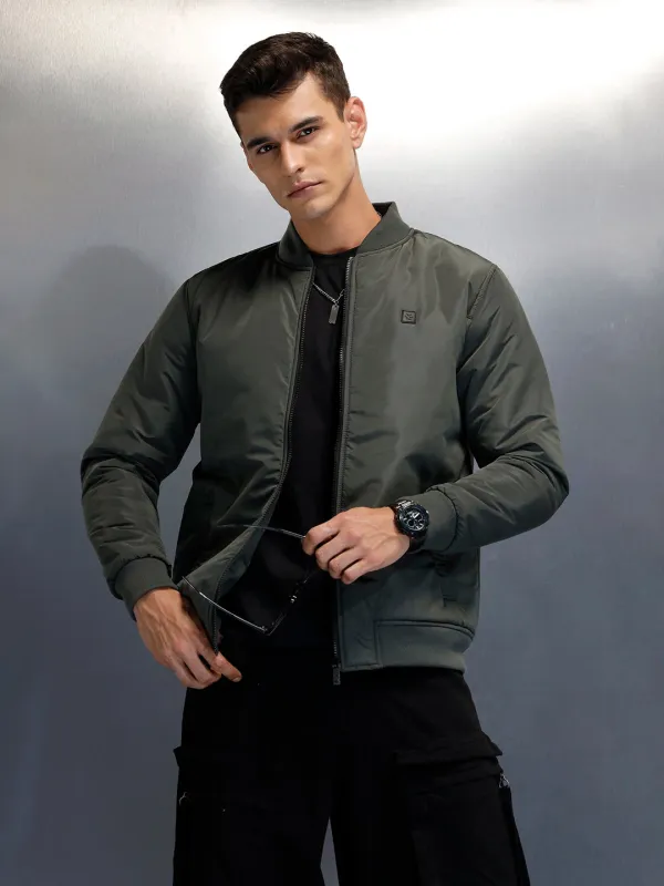 Men's causal regular fit bomber jacket | Olive sold by Wrogn