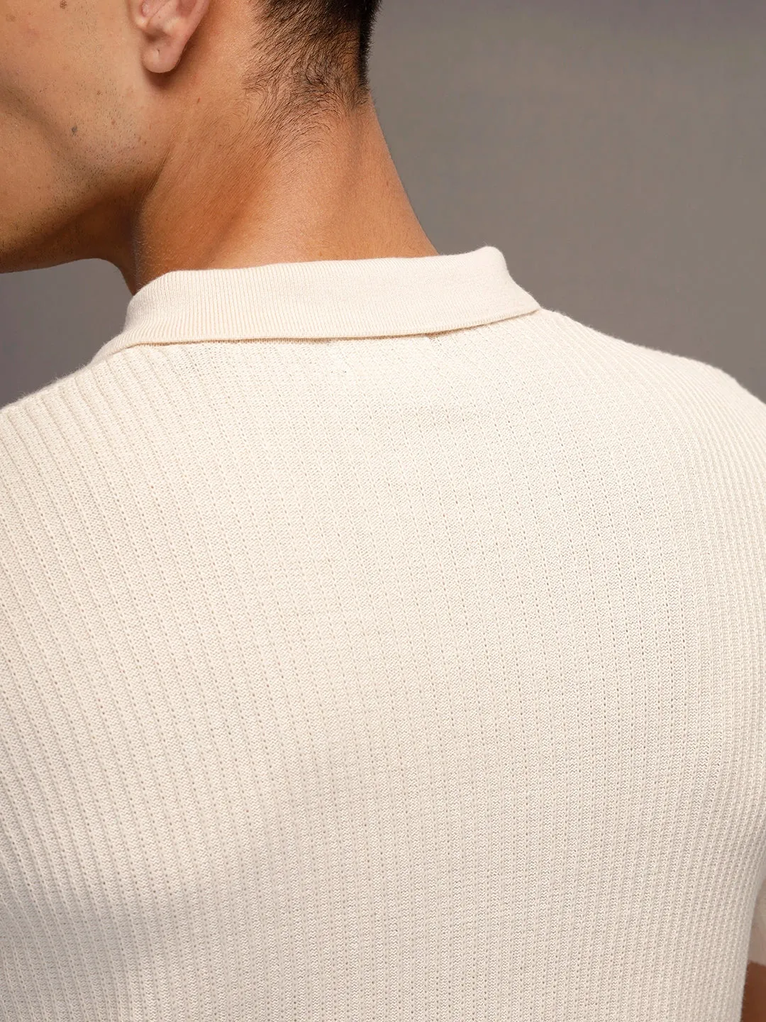 Textured Knit slim fit Polo T-shirt | Beige sold by Wrogn product image thumbnail 5