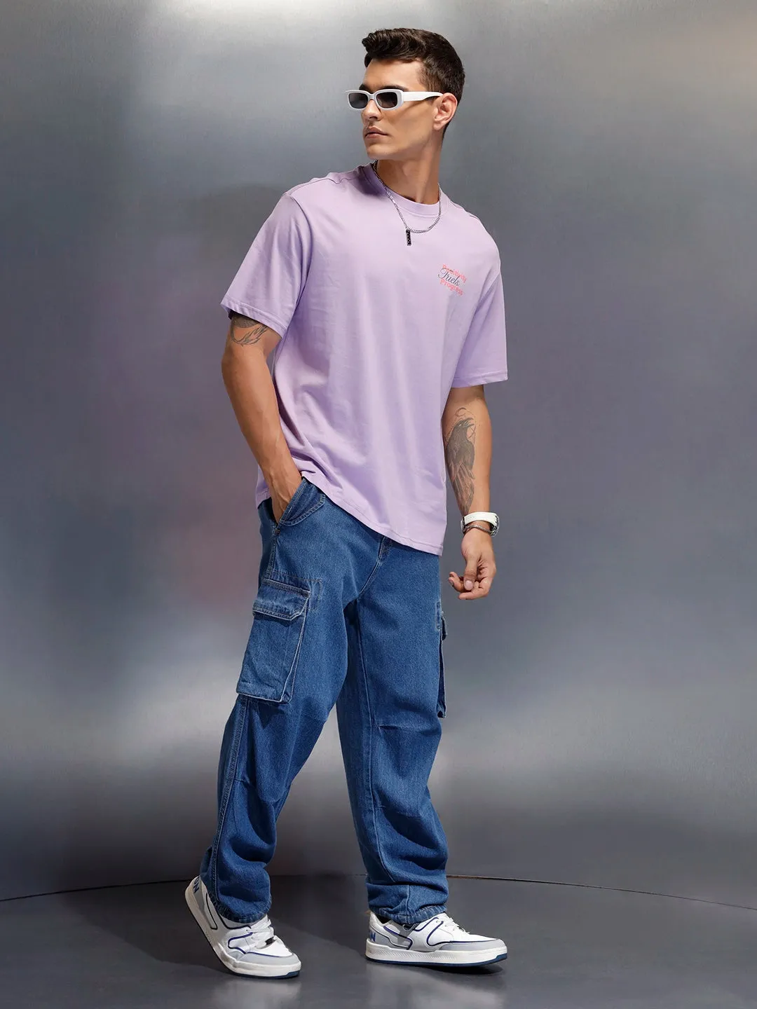 Men's oversized tshirt with graphic print on back | Purple sold by Wrogn product image thumbnail 2