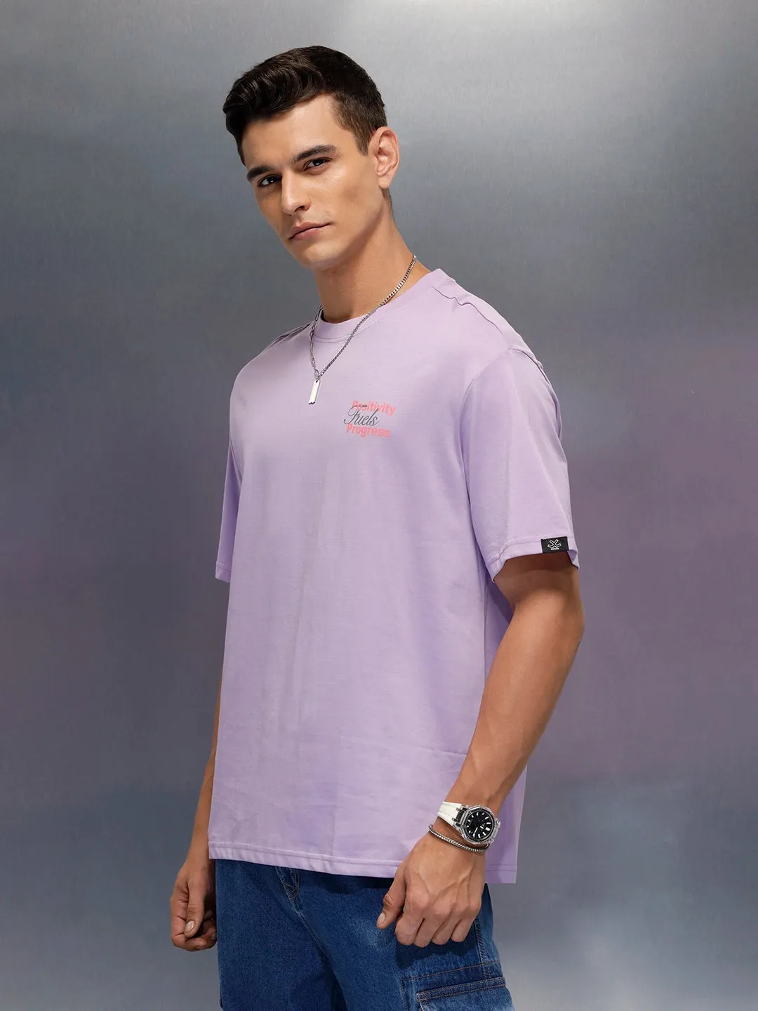 Men's oversized tshirt with graphic print on back | Purple sold by Wrogn product image thumbnail 4