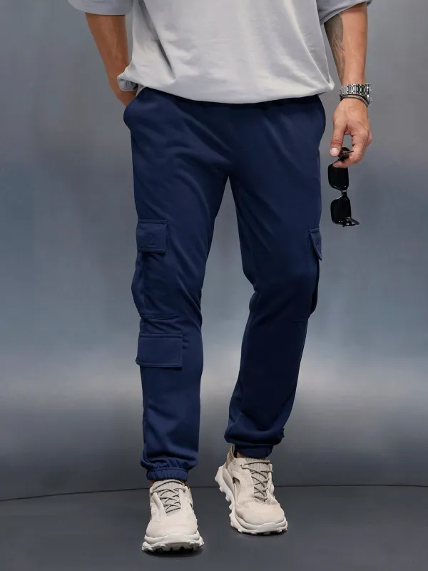 Men's casual straight fit knitted jogger | Navy Blue sold by Wrogn