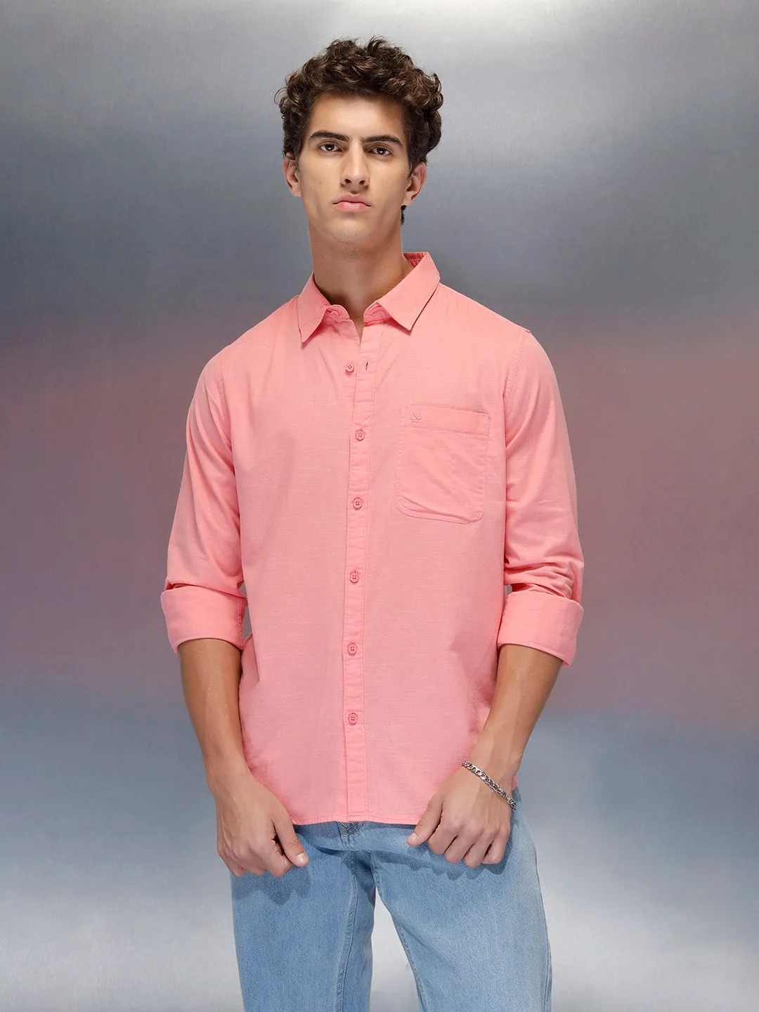 Men's casual slim fit shirt | Pink sold by Wrogn