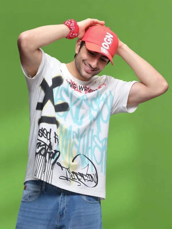Grafitti inspired men's casual oversized fit t-shirt | White sold by Wrogn