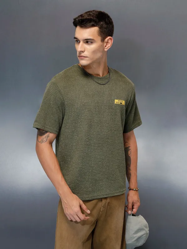 Textured Men's Casual Regualr Fit T-Shirt | Olive sold by Wrogn