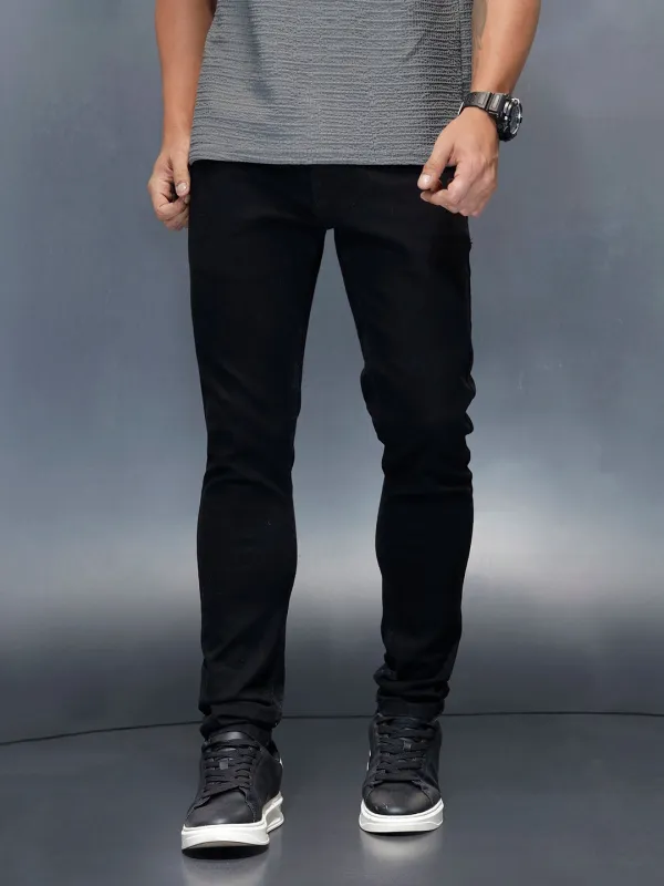 Men's Casual Slim Tapered Fit Jeans | Black sold by Wrogn