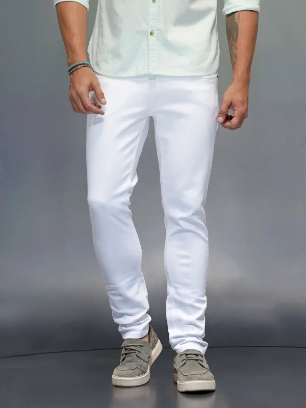 Men's Casual Slim Tapered Fit Jeans | White sold by Wrogn