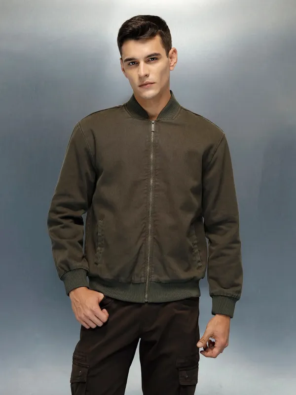 Men's Casual Comfort Fit Bomber Jacket | Olive sold by Wrogn