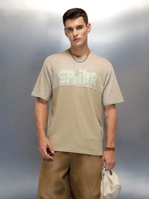Washed Graphic Printed Oversized Fit T-Shirt | Khaki sold by Wrogn