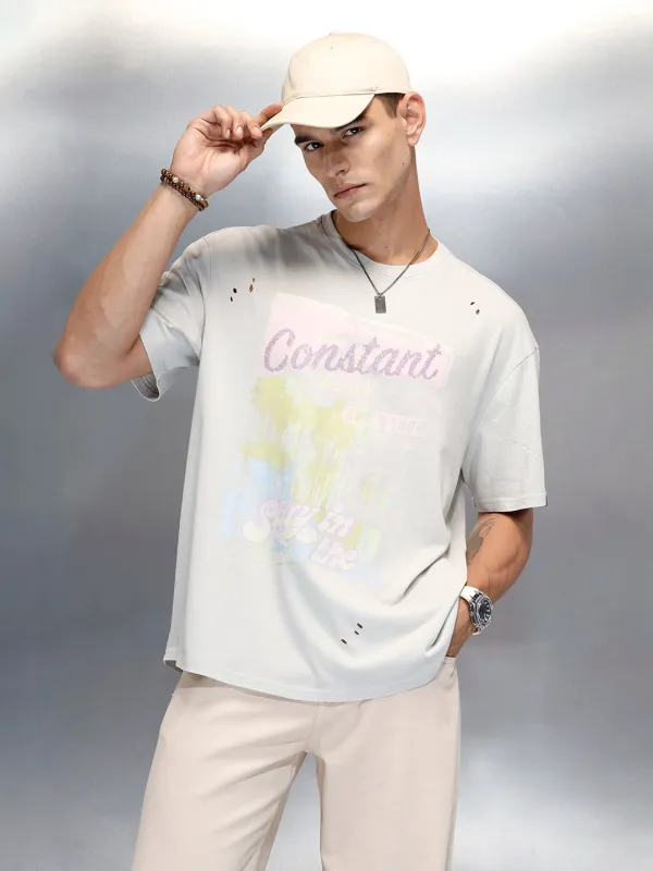 Washed Men's Casual Graphic Printed Oevrsized Fit T-Shirt | Grey sold by Wrogn