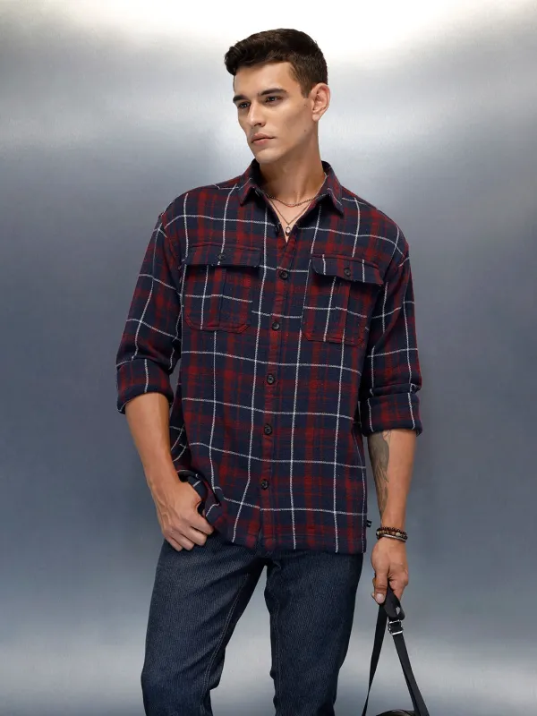 Men's Casual Oversized Fit Checkered Pattern Shirt | Navy Blue sold by Wrogn