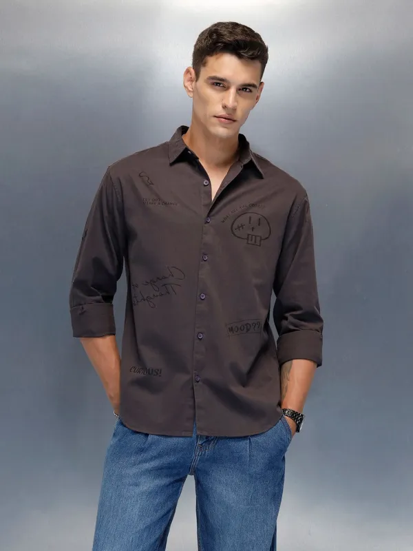 Men's Casual Regualr Fit Shirt With Placement Print | Dark Grey sold by Wrogn