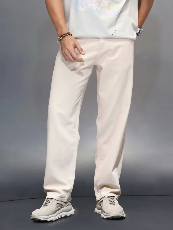 Men's Casual Loose Fit Jeans | Beige sold by Wrogn