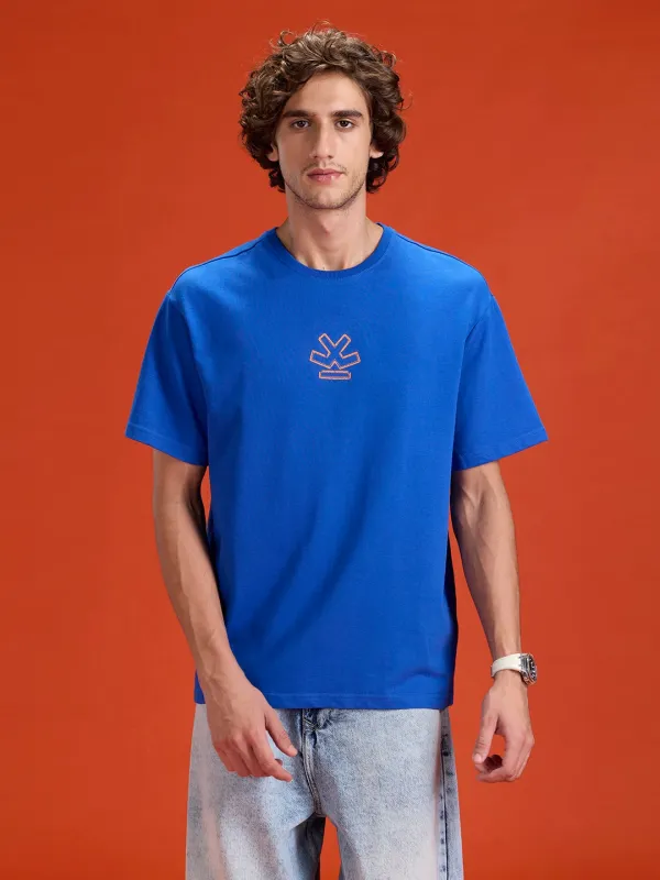 men's casual oversized fit graphic t-shirt | Blue sold by Wrogn