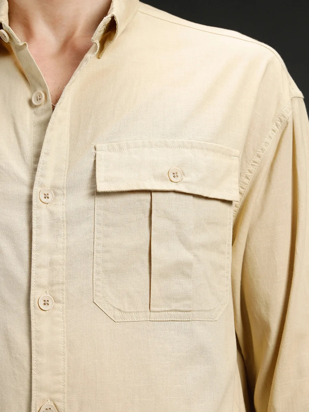 Men's casual oversized fit double pocket shirt | Khaki sold by Wrogn product image thumbnail 5