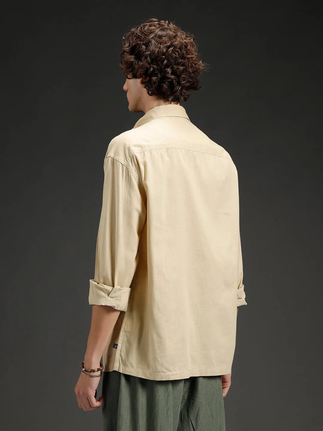 Men's casual oversized fit double pocket shirt | Khaki sold by Wrogn product image thumbnail 3