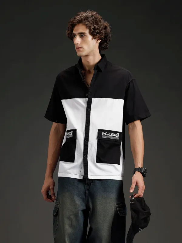 Men's casual colourblock oversized fit shirt | WHITE AND BLACK sold by Wrogn