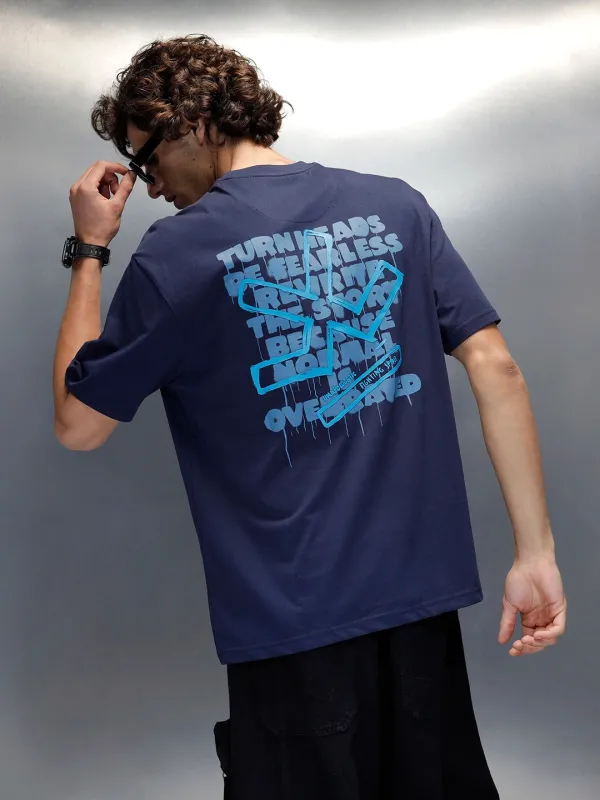 Wrogn Typography Printed Oversized T-Shirt | Navy Blue sold by Wrogn