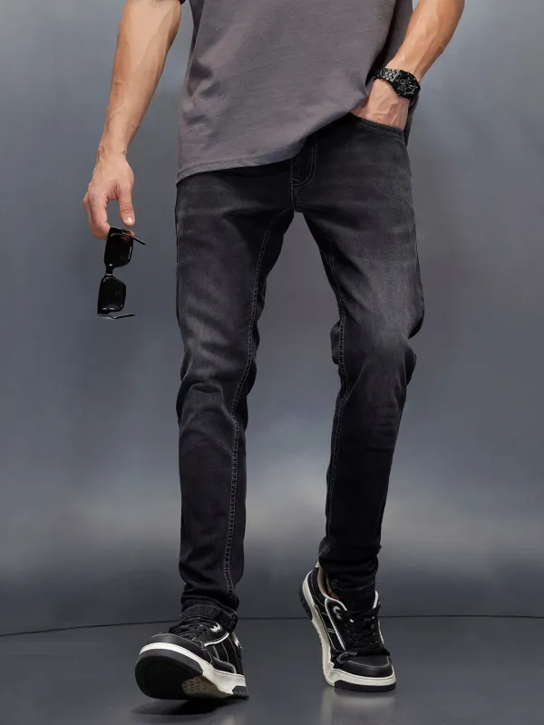 Wrogn Men's Slim Tapered Fit Jeans | Grey sold by Wrogn