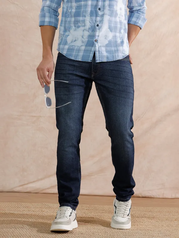 Casual Heavy Fade Slim Fit Jeans | Blue sold by Wrogn