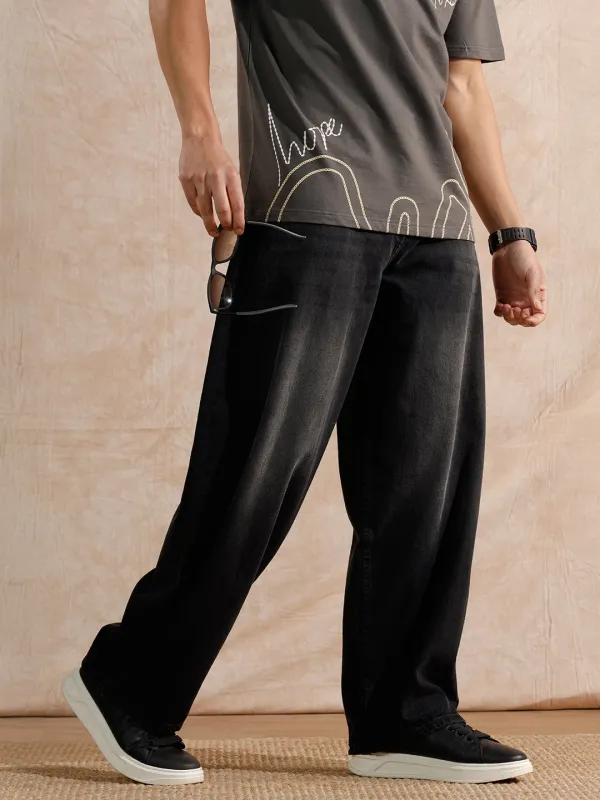 Casual Heavy Fade Baggy Fit Jeans | Dark Grey sold by Wrogn