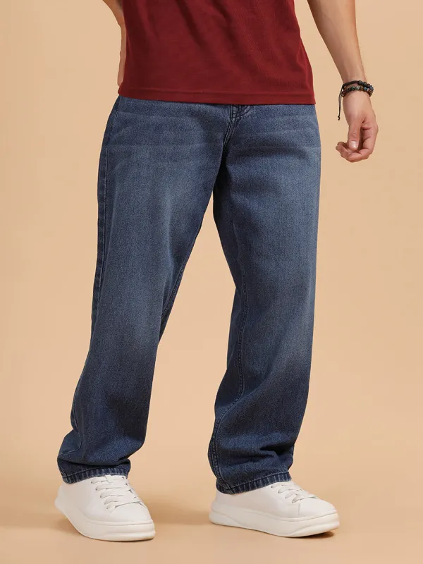 Casual Heavy Fade Loose Fit Jeans| Blue sold by Wrogn