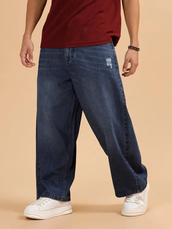 Heavy Fade Baggy Fit Jeans | Dark Blue sold by Wrogn