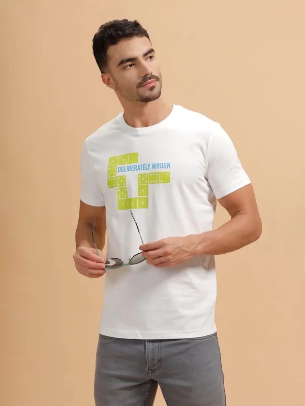 Placement Print Slim Fit T-Shirt | White sold by Wrogn
