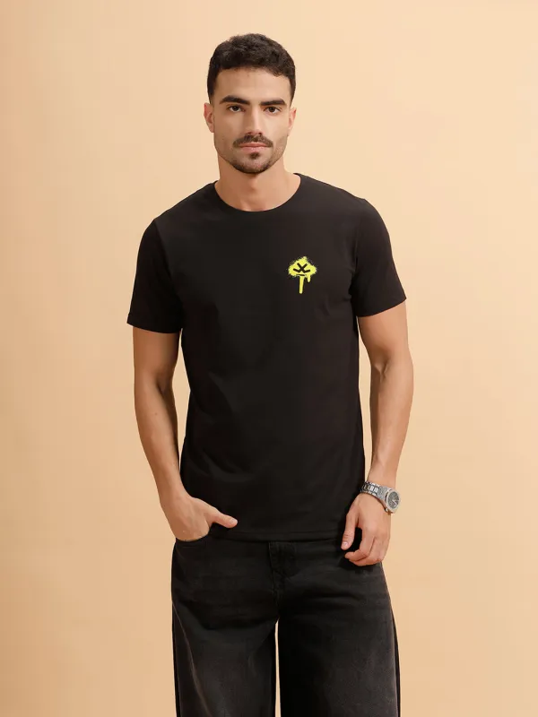 Sprayed Logo Printed T-Shirt | Black sold by Wrogn