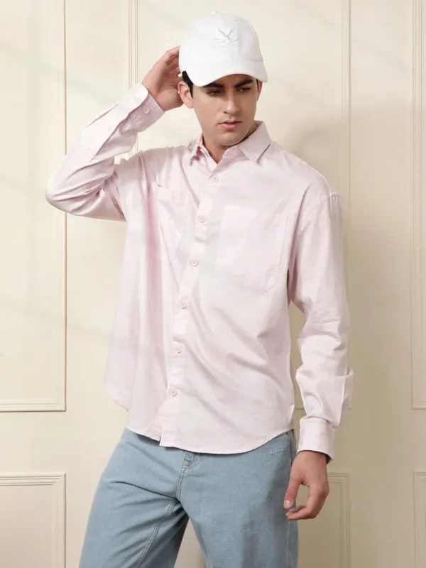 Pink Double Pocket Oversized Shirt sold by Wrogn