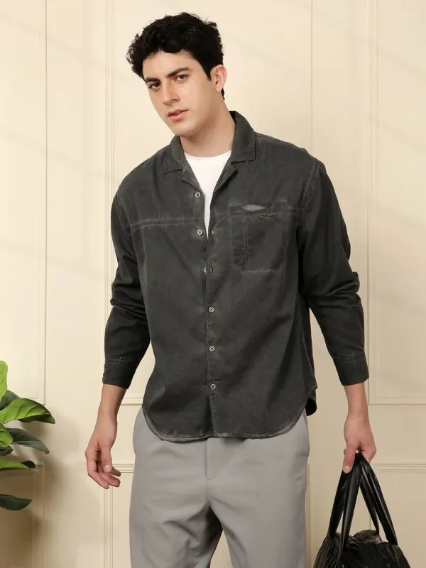 Cuban Collar Relaxed Shirt in Black sold by Wrogn