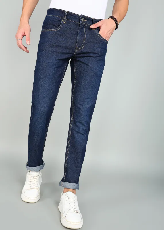 Classic Dark Blue Slim Mid Rise Jeans sold by Wrogn